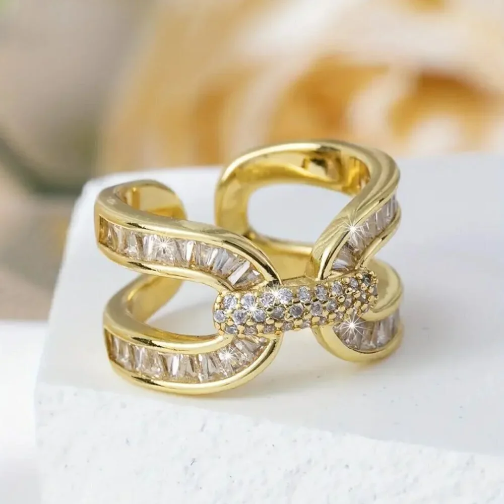 Adjustable Bling Statement Ring Baguette Cut and Channel Set 1417 - Picture 5 of 10